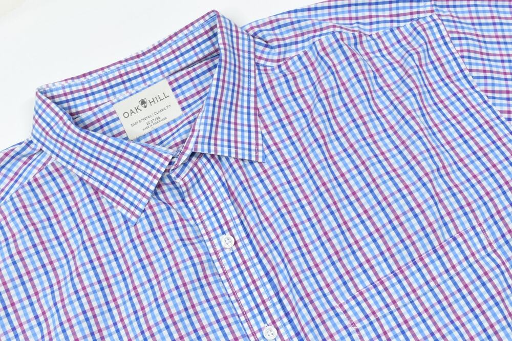 Oak Hill Easy Stretch Shirt Mens 20 Blue Pink Long Sleeve Button-Down Classic